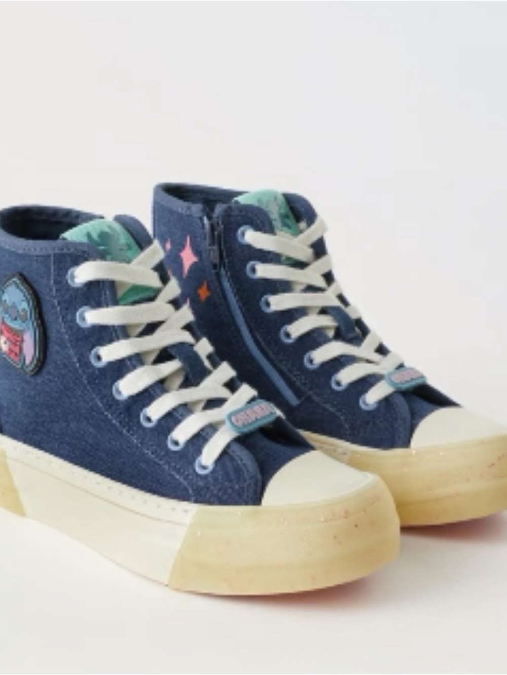 Zara Navy High-Top Sneakers with Cream Sole and Mint Accents